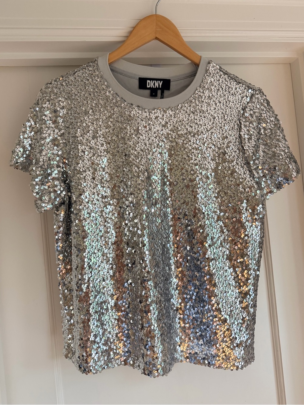 DKNY Short Sleeve All Over Sequin T-Shirt, size M